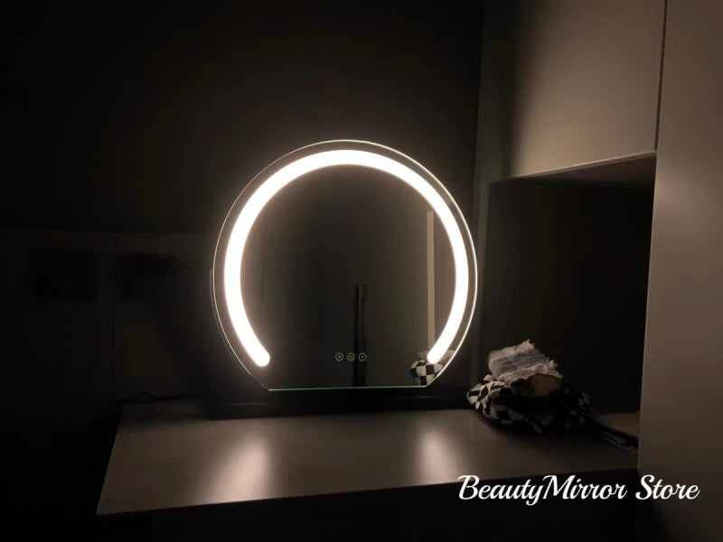 Vanity Mirror with Lights LED Round Makeup Mirror for Bedroom with 15X Magnification Smart Touch Dimmable 3 Modes 360° Rotation