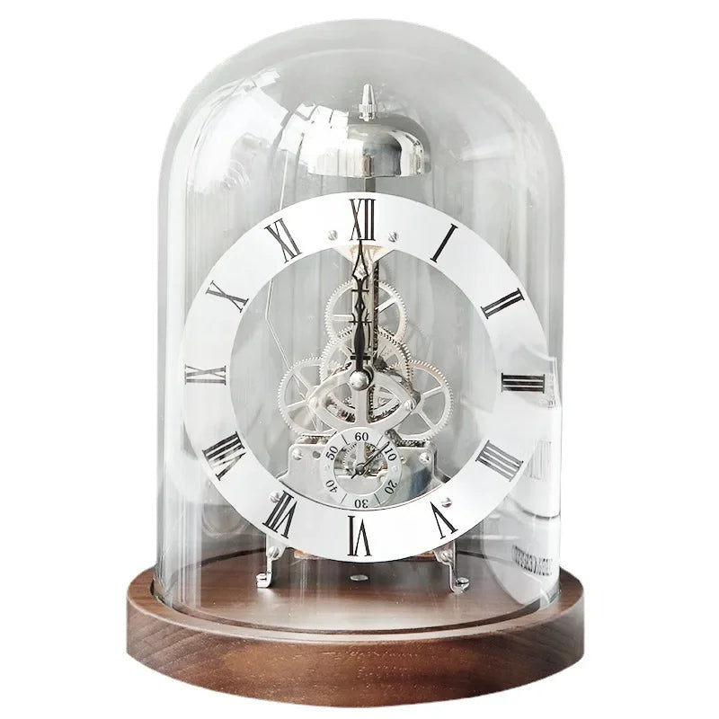 Mechanical Desk Clock Metal Wood Office Tabletop Luxury Interior Aesthetic Bedroom Decoration Accessories