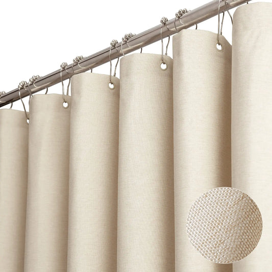 Kwater Linen Style Shower Curtain Set with Plastic Hooks-Cloth Textured Fabric Heavy Duty Hotel Waterproof Curtains for Bathroom