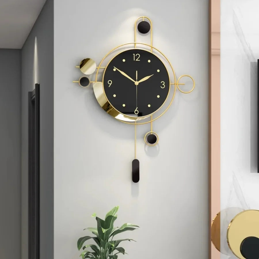 Art Deco Wall Clock Living Room Gold Pendulum Luxury Wall Clock Black Modern Design Silent Nordic Unique Reloj Pared Home Decor