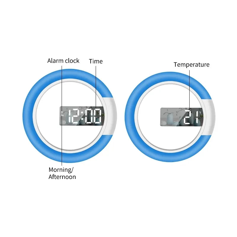 Digital 3D Alarm Wall Clocks, LED Mirror Clock, 7 Color Light Choose, High Quality