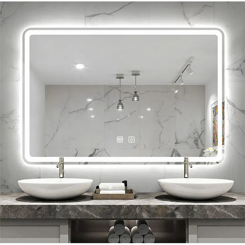 Rectangular Smart Beauty Makeup Bathroom Mirror With 3 Color Light Defogging Touch Button Vantiy Wall Hanging Bathroom Mirrors