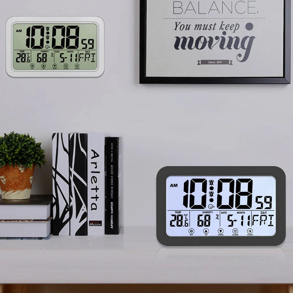 Large Display Desk Clock with Indoor Temperature and Humidity Digital Calendar  Atomic Wall Clock for Home Office