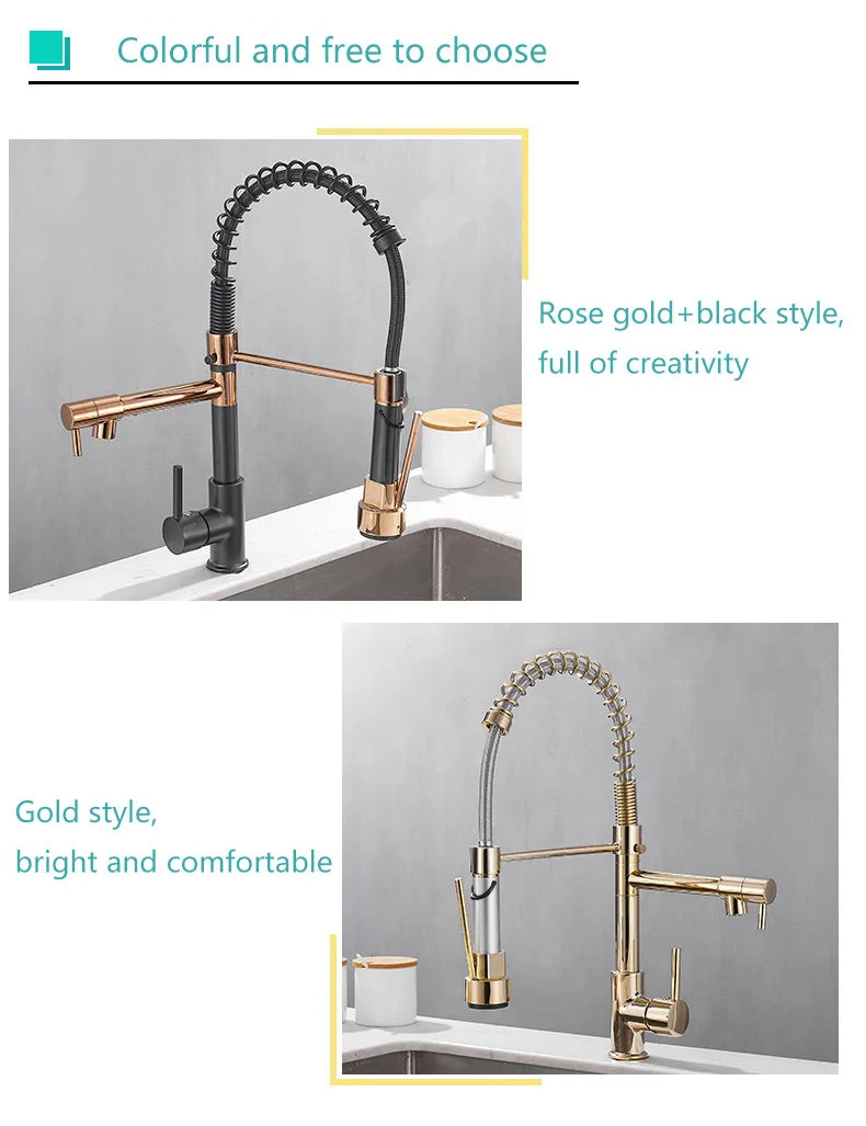 Brass kitchen sink faucet  360 degree rotating spring Kitchen Faucet  Single handle cold and hot mixed water tap