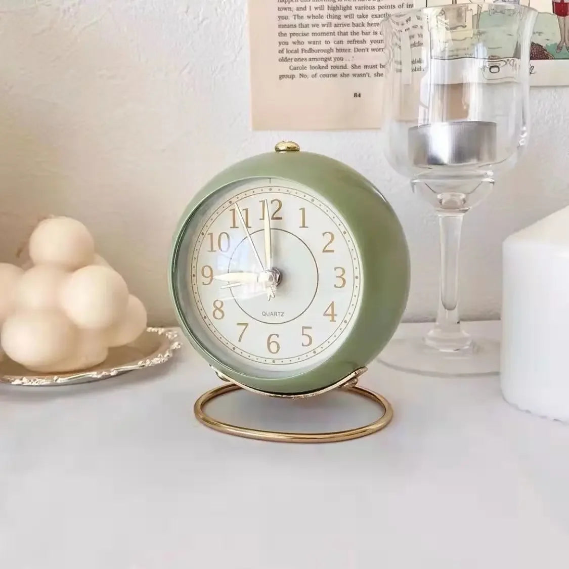 Light Desk Clock with Night Light Silent for Bedroom Decoration Small Quartz Circular Morning Clocks Office Table Desk Children