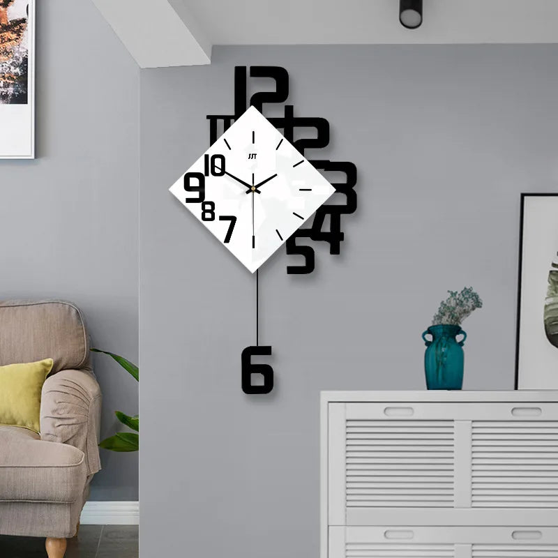 Nordic Living Room Wall Clock Swinging Wood Home Watch Personality Creative Clock Simple Modern Watch Art Quartz Clocks