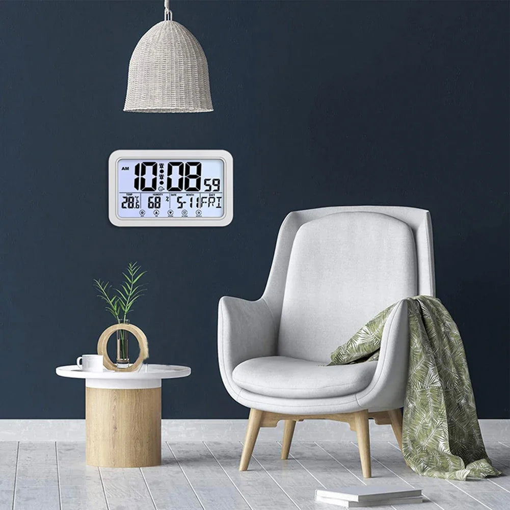 Large Display Desk Clock with Indoor Temperature and Humidity Digital Calendar  Atomic Wall Clock for Home Office