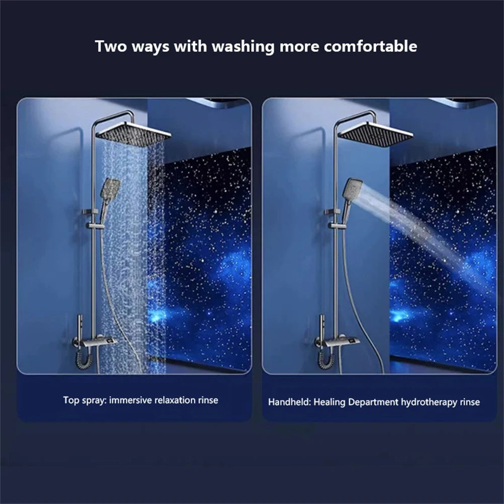 1PC Practical Bathroom Shower System Intelligent LED Temperature Display Shower Room Gray Rainfall Style Mixer Shower Faucet Set