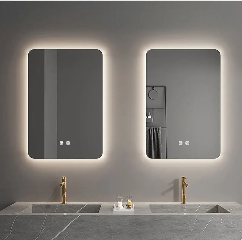 Smart Rectangular Makeup Bathroom Mirror High Quality Refection Three Color LED Vanity Mirror With Anti-fog Brightness Dimmer