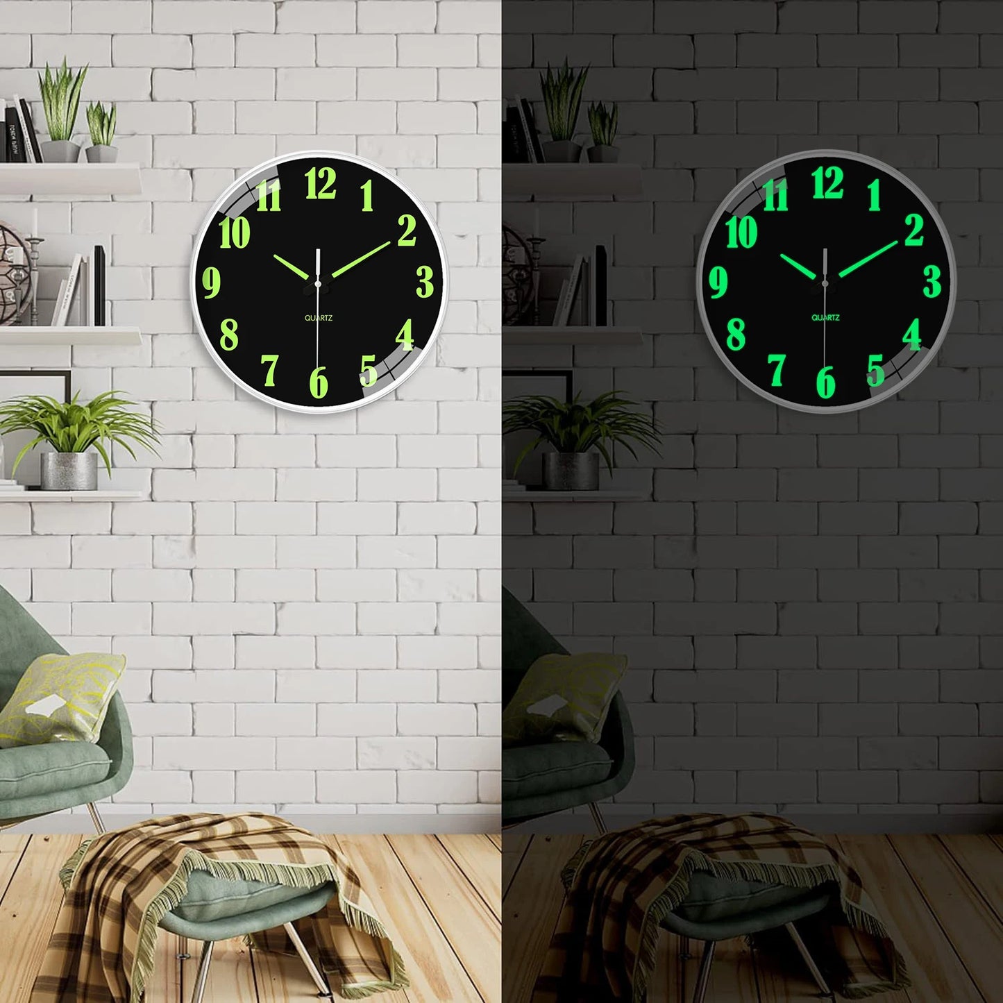 1pc glow-in-the-dark wall clock, silent clock that is quiet and does not tick, glow-in-the-dark clock, powered by a quartz batte