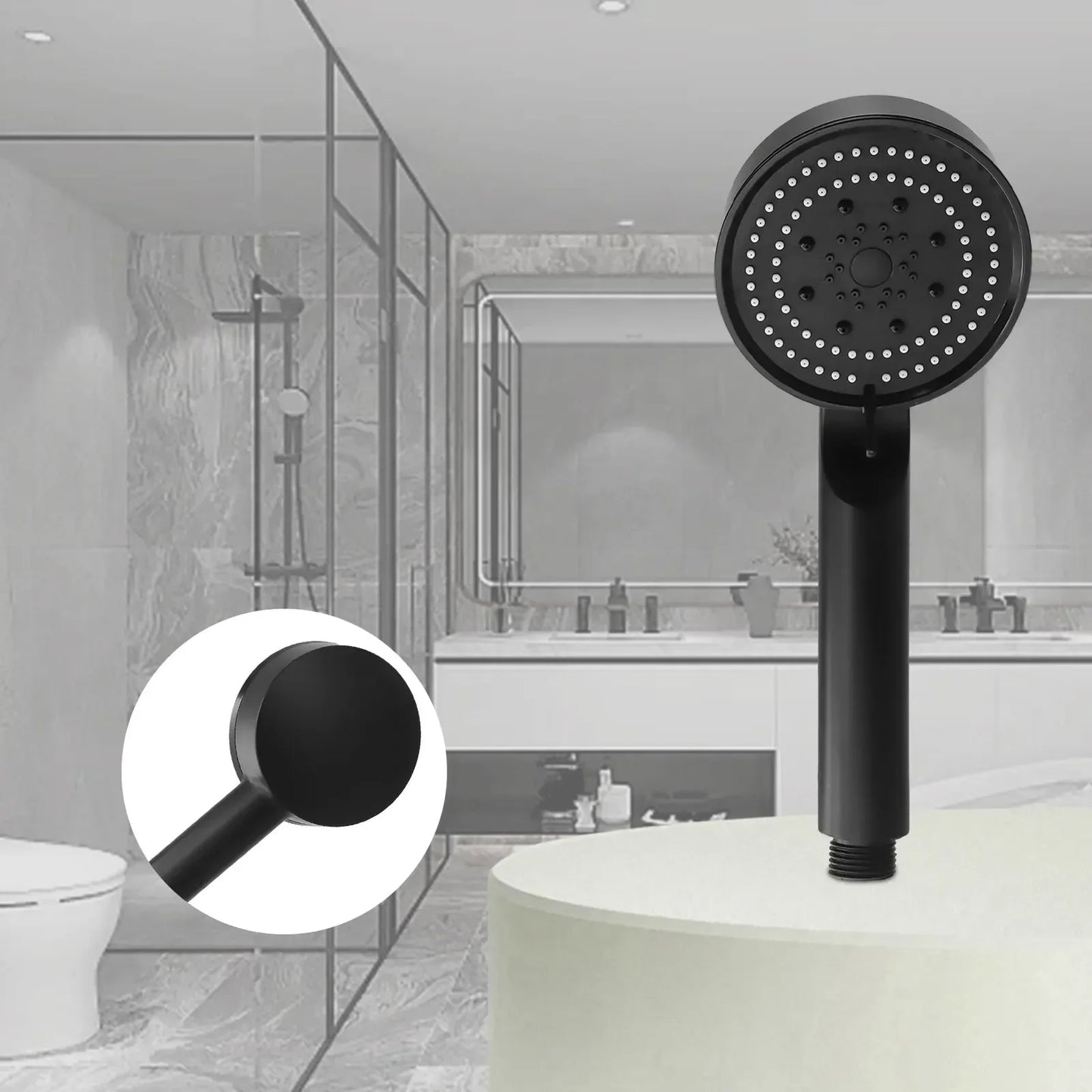 Hand Hold Shower Head Bathroom Black Hand Shower Head High Pressure Shower Head Set Fixed Support Type ABS Plastic