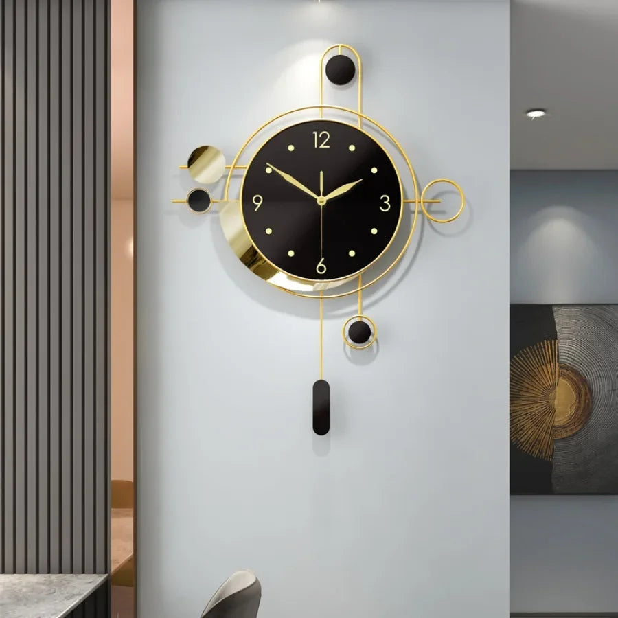 Art Deco Wall Clock Living Room Gold Pendulum Luxury Wall Clock Black Modern Design Silent Nordic Unique Reloj Pared Home Decor