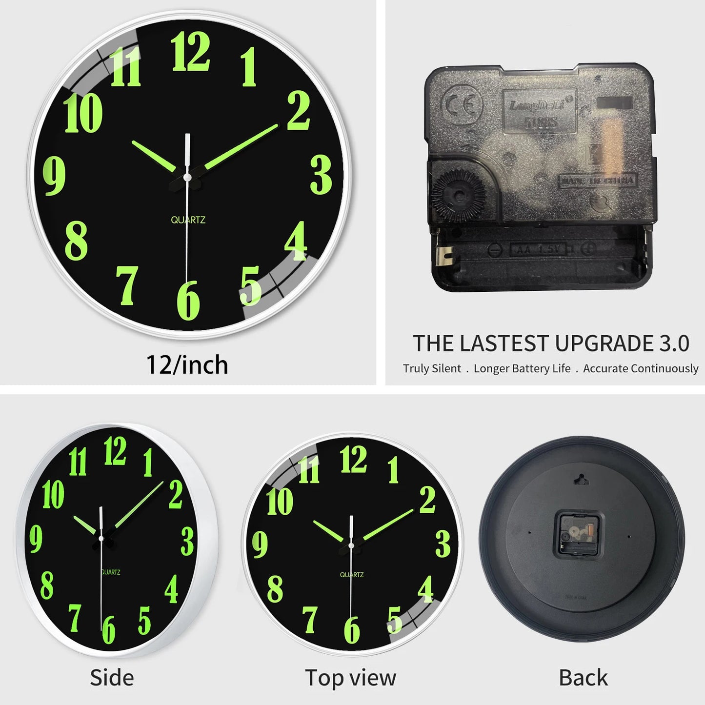 1pc glow-in-the-dark wall clock, silent clock that is quiet and does not tick, glow-in-the-dark clock, powered by a quartz batte