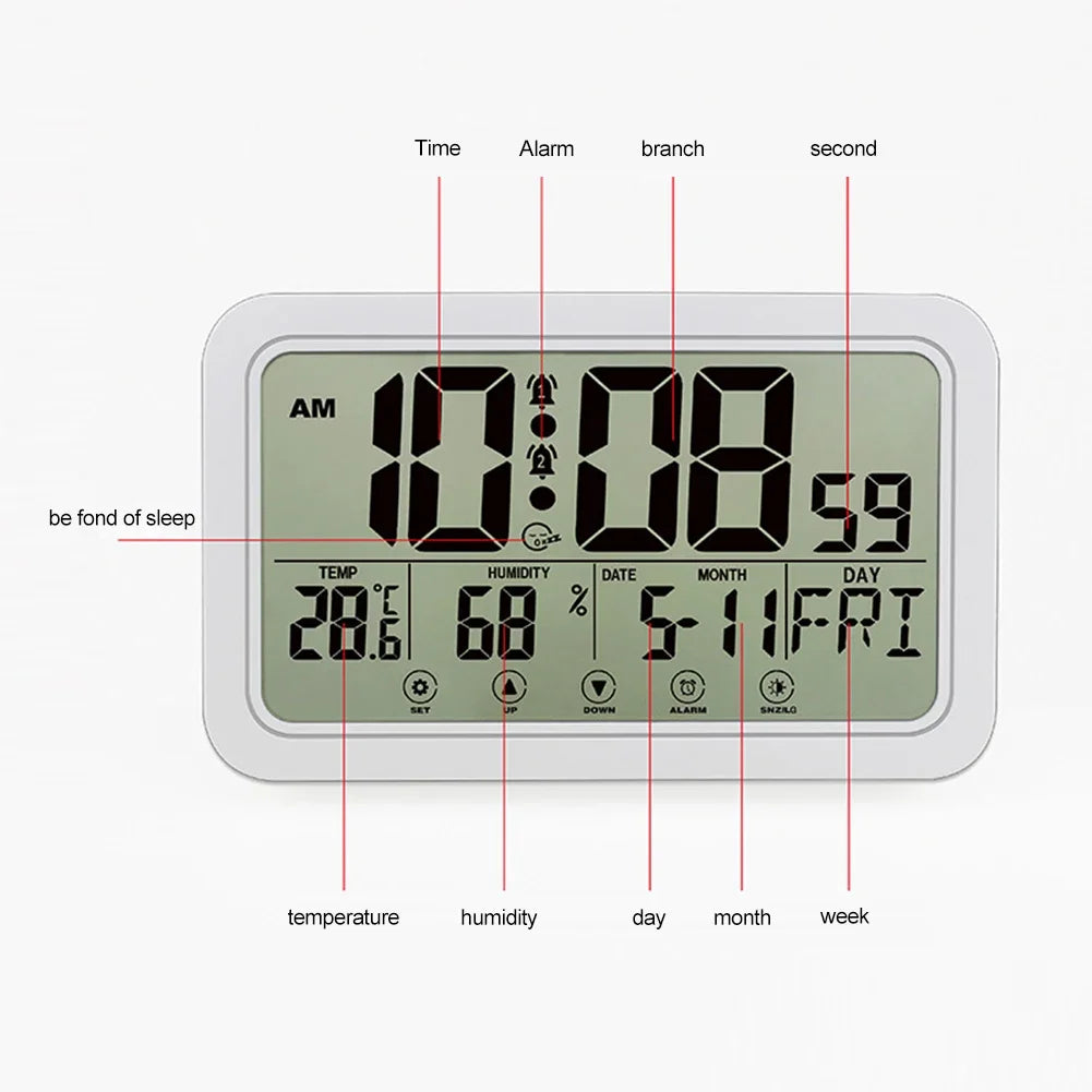 Large Display Desk Clock with Indoor Temperature and Humidity Digital Calendar  Atomic Wall Clock for Home Office