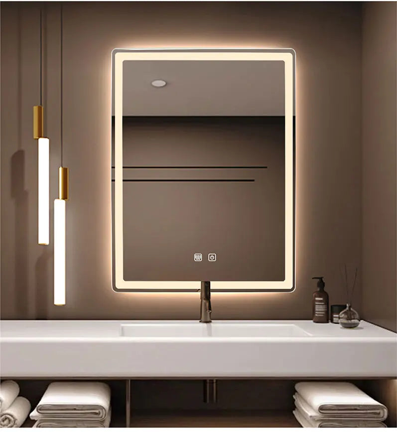 Rectangular Smart Beauty Makeup Bathroom Mirror With 3 Color Light Defogging Touch Button Vantiy Wall Hanging Bathroom Mirrors