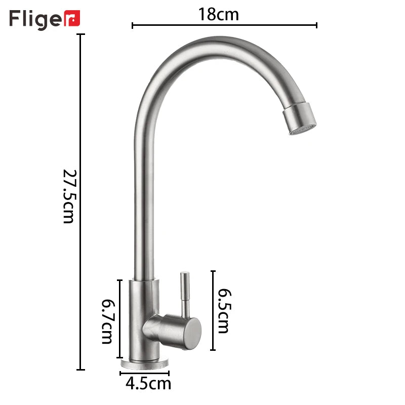 Fliger Brushed Kitchen Faucet Only Cold Water Sink Faucet Stainless Steel Single Handle Water Tap Deck Mounted Torneiras No Pipe