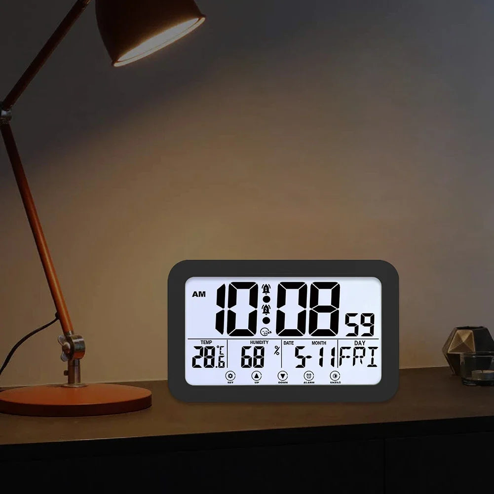 Large Display Desk Clock with Indoor Temperature and Humidity Digital Calendar  Atomic Wall Clock for Home Office