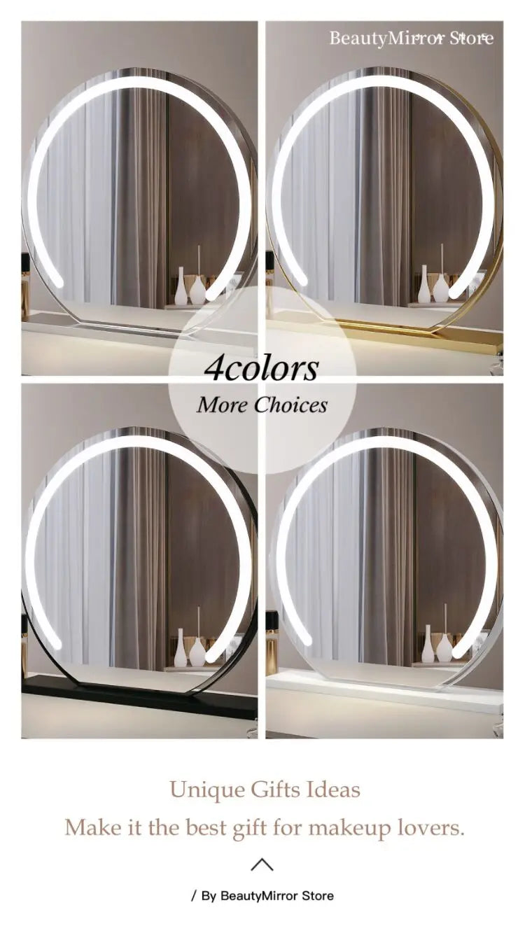 Vanity Mirror with Lights LED Round Makeup Mirror for Bedroom with 15X Magnification Smart Touch Dimmable 3 Modes 360° Rotation