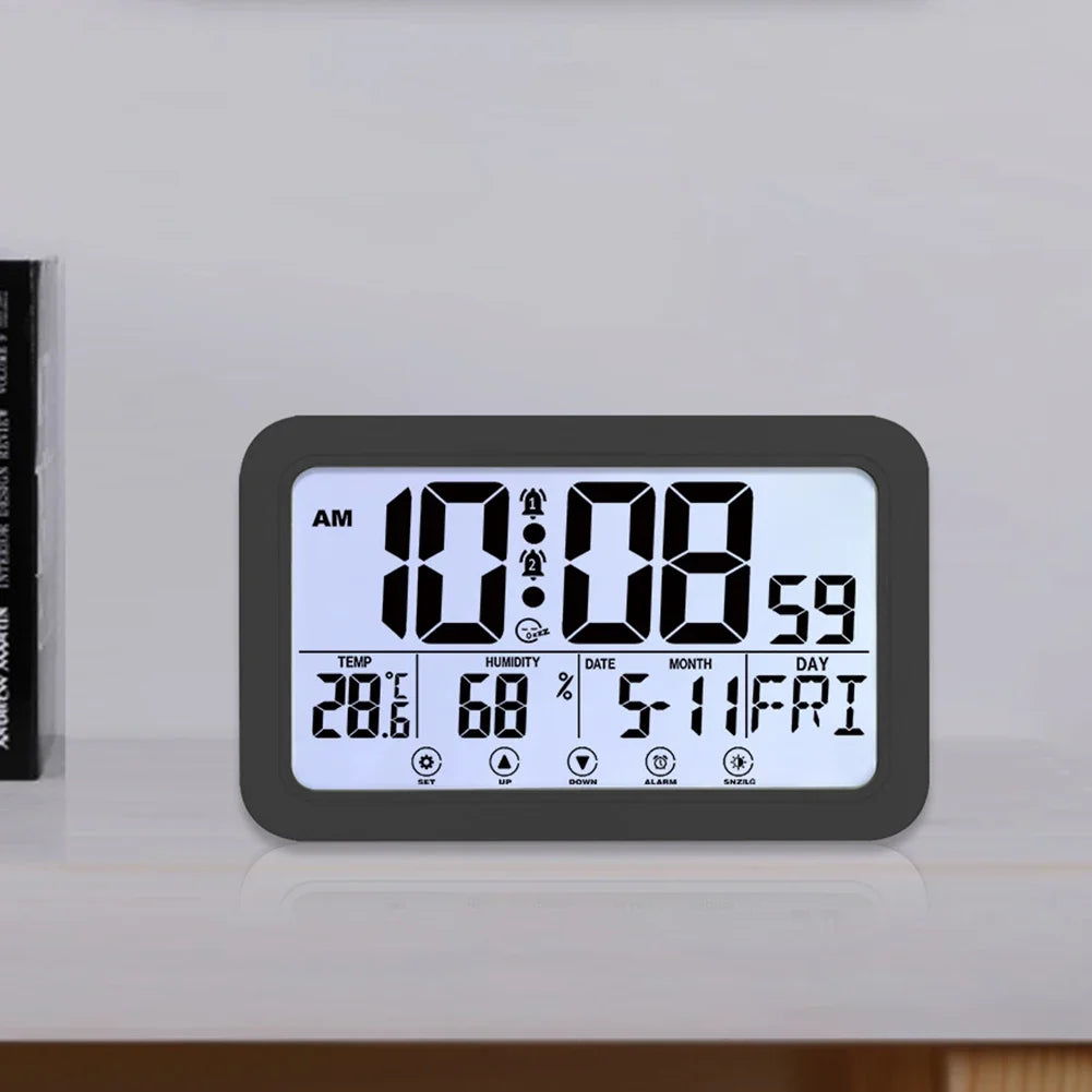 Large Display Desk Clock with Indoor Temperature and Humidity Digital Calendar  Atomic Wall Clock for Home Office