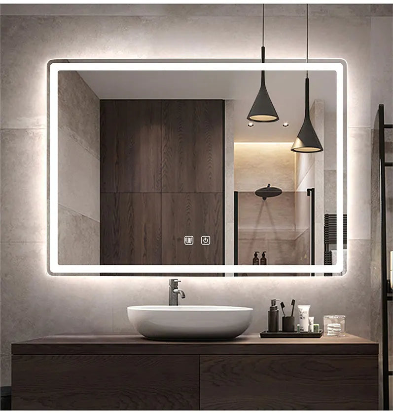 Rectangular Smart Beauty Makeup Bathroom Mirror With 3 Color Light Defogging Touch Button Vantiy Wall Hanging Bathroom Mirrors