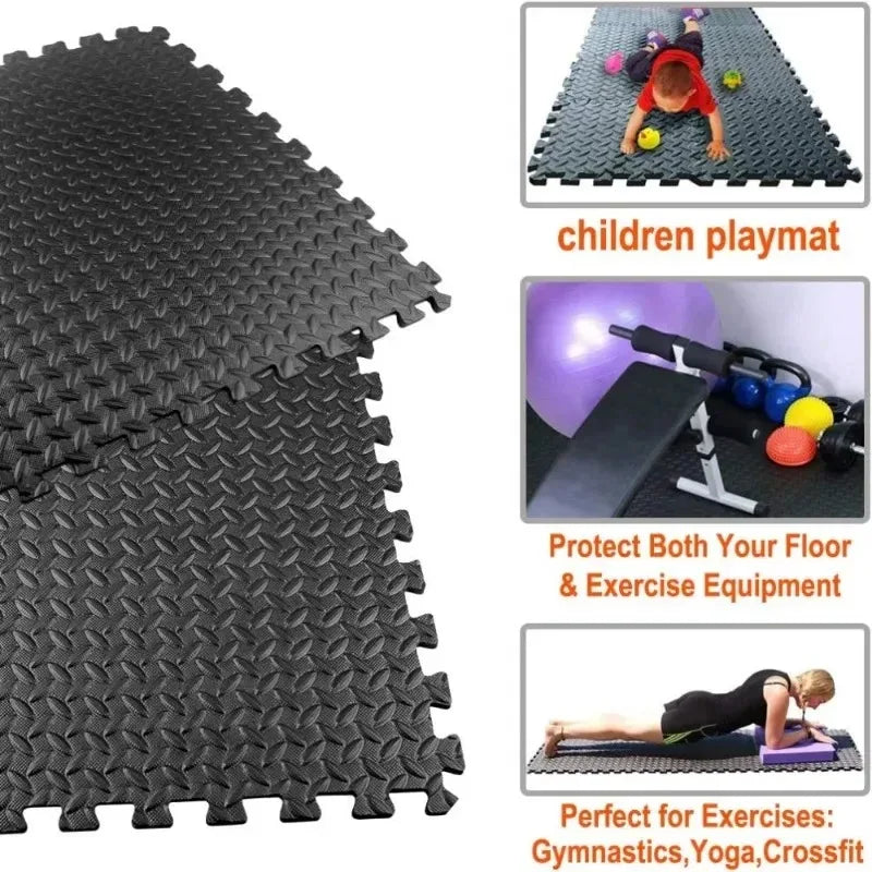 16PCS 30*30cm Sports Gym Mat Protection EVA Leaf Grain Floor Mats Yoga Fitness Non-Slip Splicing Rugs Thicken Shock Room Workout Home Gym