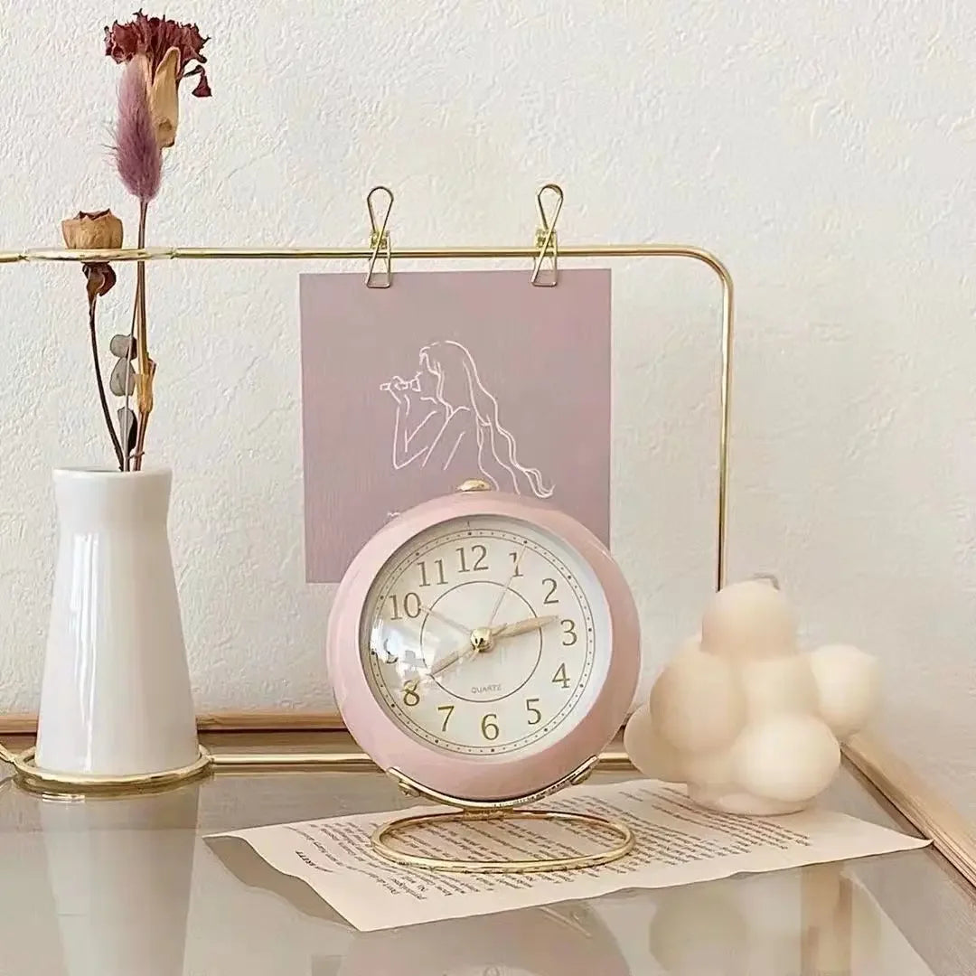 Light Desk Clock with Night Light Silent for Bedroom Decoration Small Quartz Circular Morning Clocks Office Table Desk Children