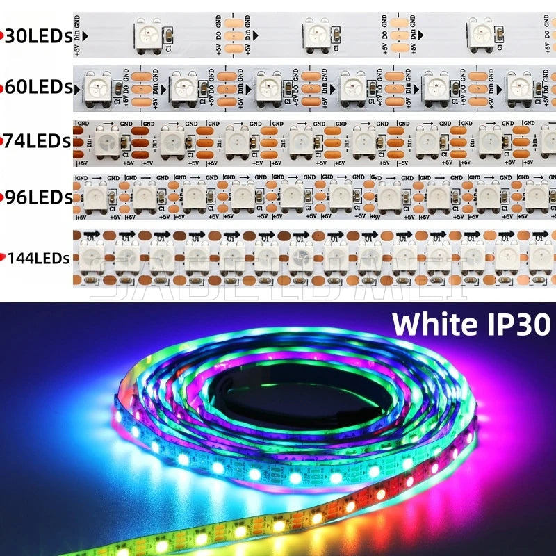 1m/3m/4m/5m DC5V WS2812B Led Strip 30/60/74/96/144 Leds Smart 5050 RGB Pixel Strip Black/White PCB IP30/65/67 WS2812IC Led Light