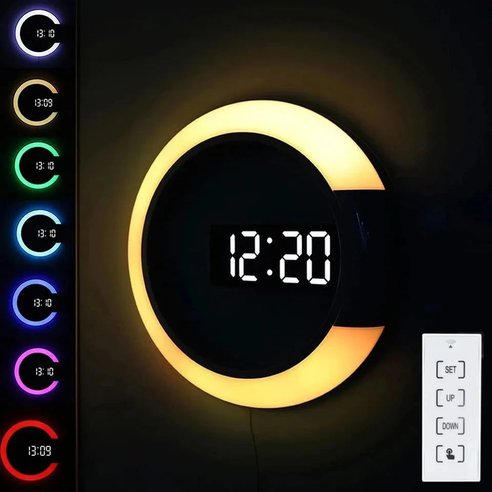 Digital 3D Alarm Wall Clocks, LED Mirror Clock, 7 Color Light Choose, High Quality