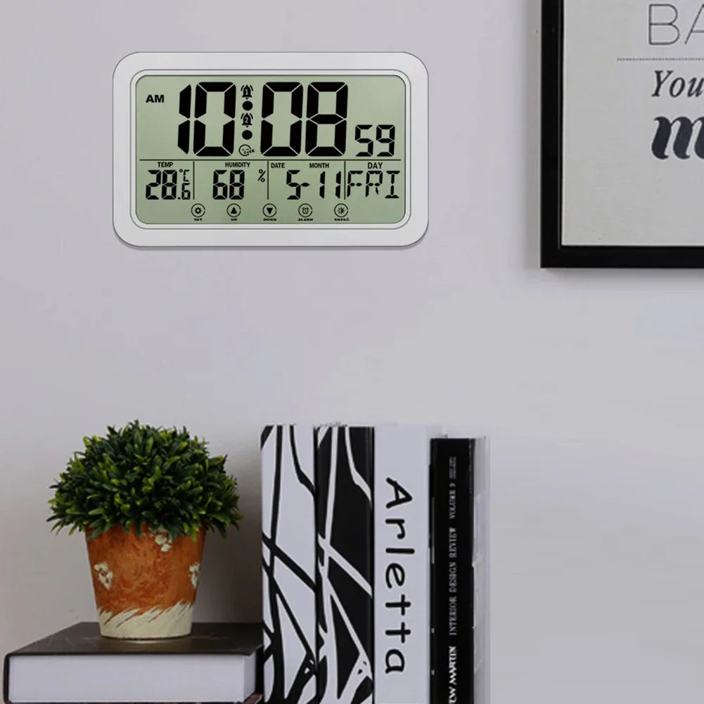 Large Display Desk Clock with Indoor Temperature and Humidity Digital Calendar  Atomic Wall Clock for Home Office