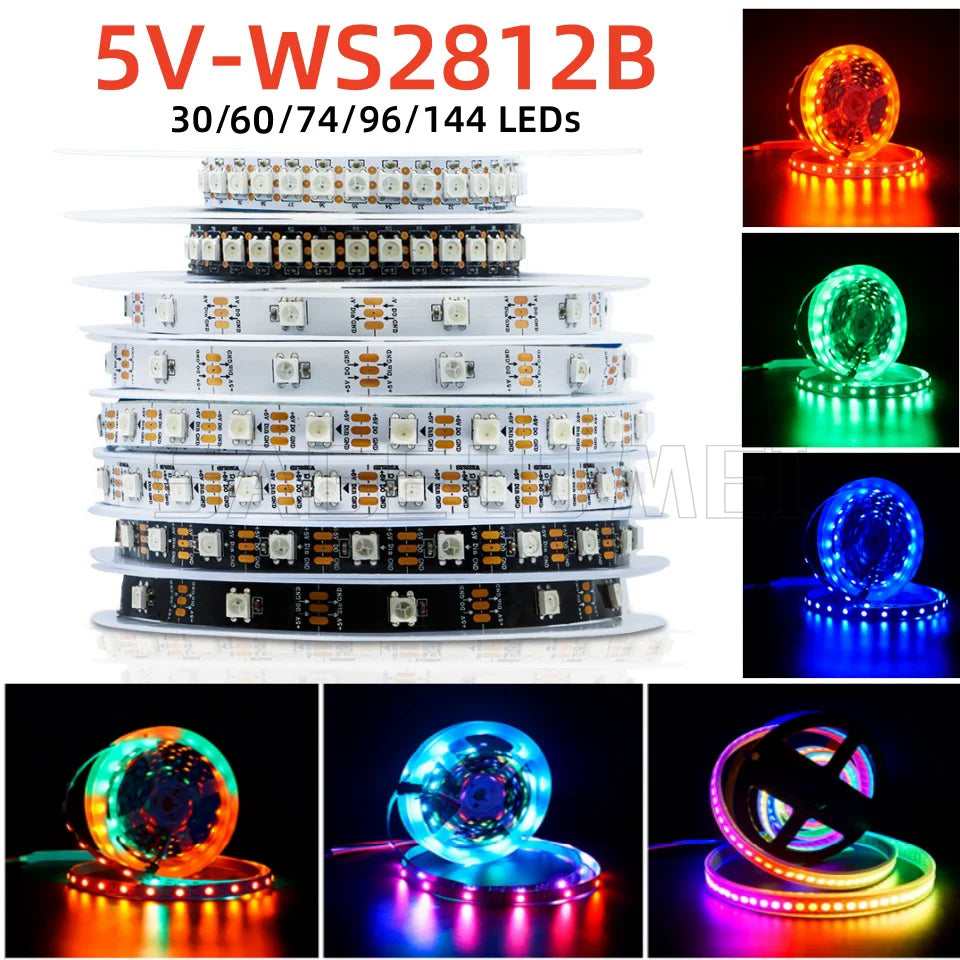 1m/3m/4m/5m DC5V WS2812B Led Strip 30/60/74/96/144 Leds Smart 5050 RGB Pixel Strip Black/White PCB IP30/65/67 WS2812IC Led Light