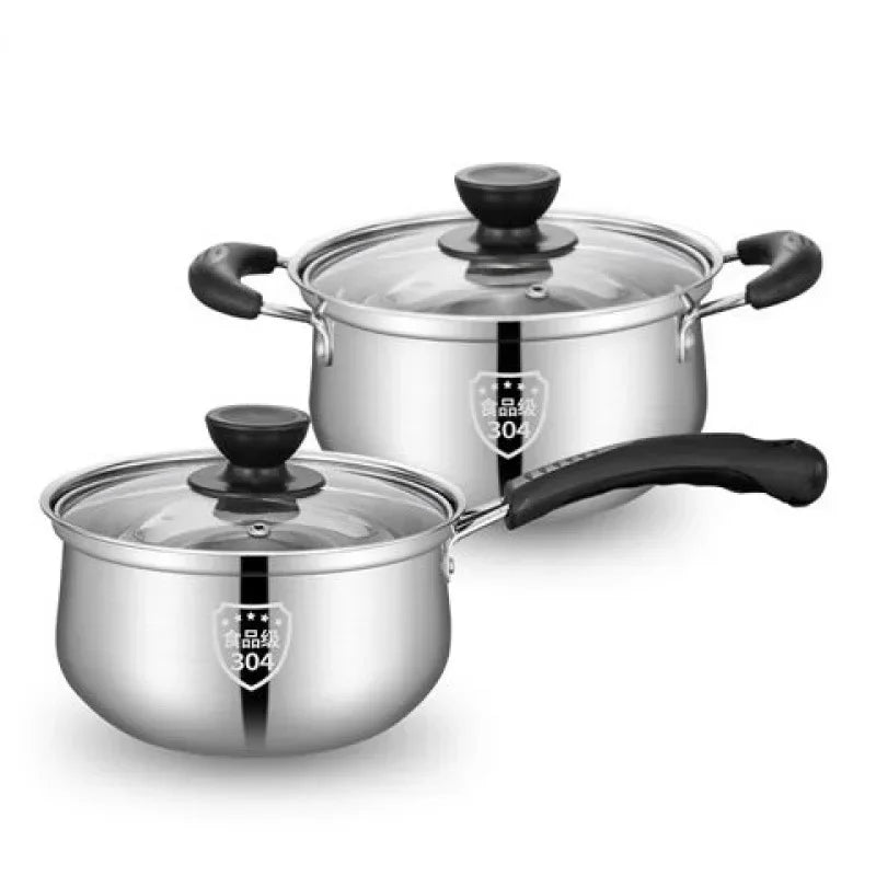 Kitchen 304 Stainless Steel Stewpan Saucepan Milk Pan Soup Cookware Non-stick Frying Pan With Glass Cover Lid Cooking Pots