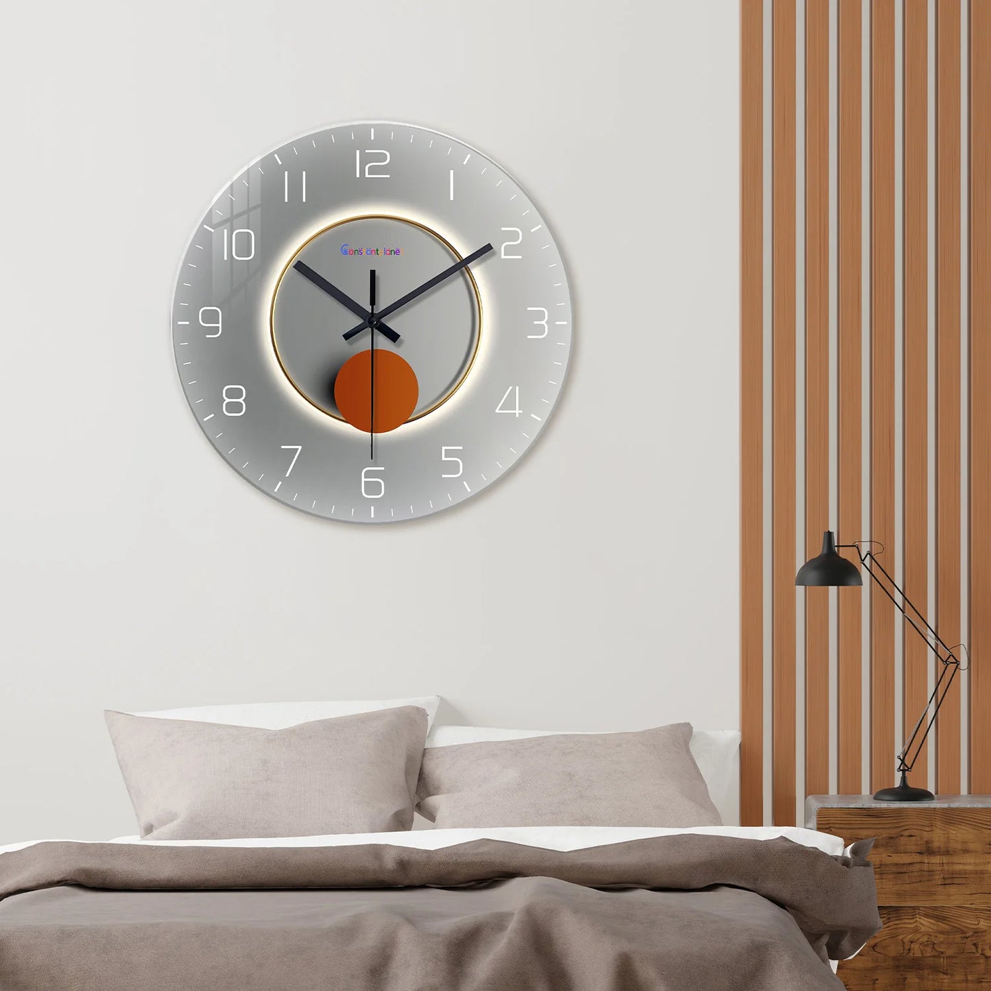 Light Luxury Grey Flat Light Shadow Pattern Tempered Glass Wall Clock Living Room Bedroom Kitchen Home Decor Wall Clock Silent Quartz Clock Holiday Gift 12inch 14inch 16inch (No Battery)