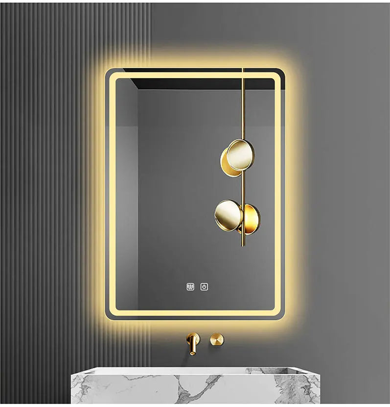 Rectangular Smart Beauty Makeup Bathroom Mirror With 3 Color Light Defogging Touch Button Vantiy Wall Hanging Bathroom Mirrors