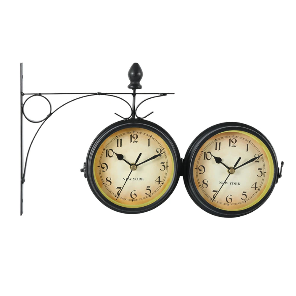 Wall Clock Retro Double-Sided Station Clock Battery Operated Silent Clock with Wall Mounting Kit Home Office Antique Wall Clock