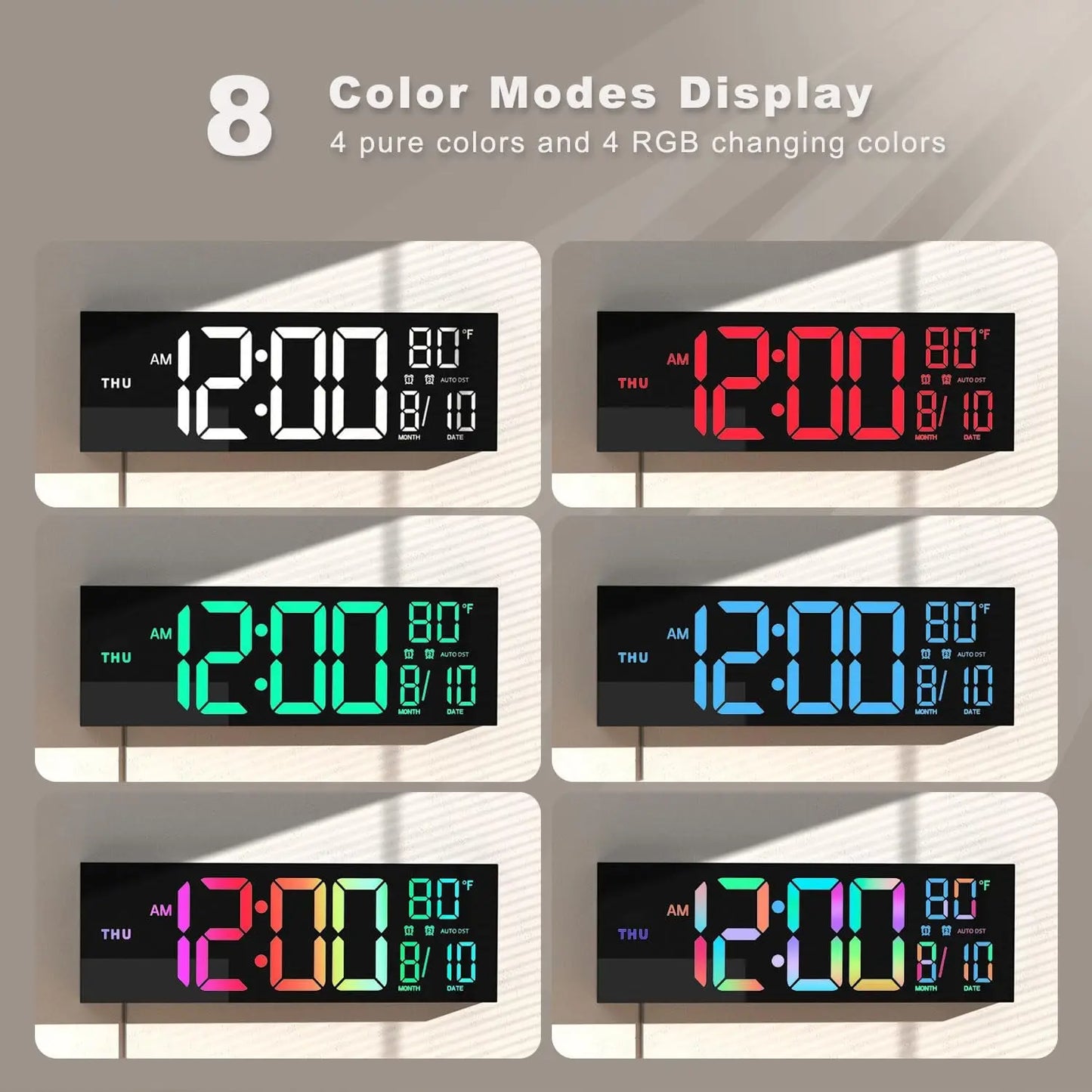 16inch/39cm Large Digital Wall Clock with Remote Control Dual Alarm with Big LED Screen Dispaly 8 RGB Colors Electronic Auto DST