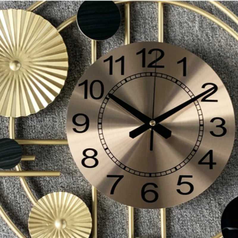 Large Wall Clock Gold Nordic Living Room Art Lotus Leaf Hanging Watch Circular Geometry Pointer Mute Wall Clock Home Decoration