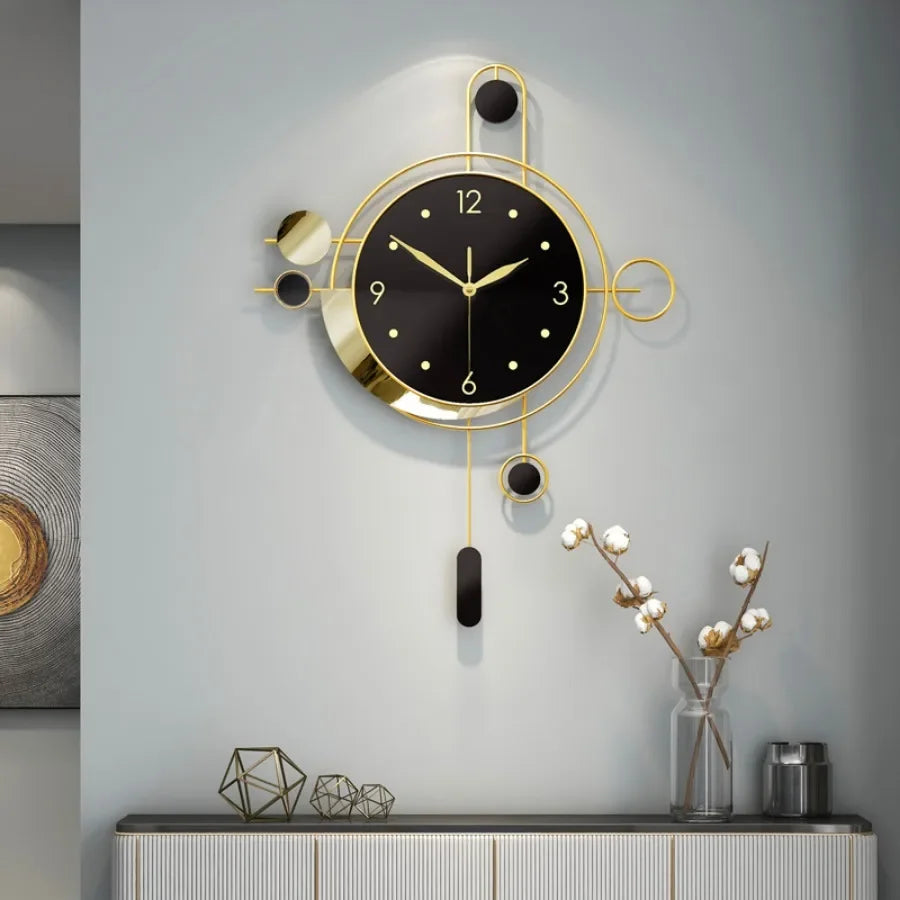 Art Deco Wall Clock Living Room Gold Pendulum Luxury Wall Clock Black Modern Design Silent Nordic Unique Reloj Pared Home Decor