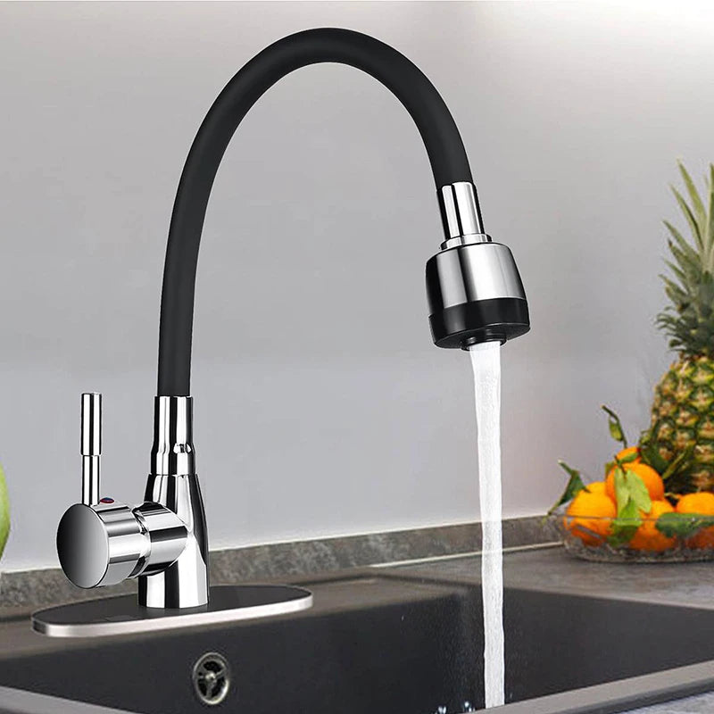 360Rotating Flexible Basin Kitchen Faucet Single Handle Polished Chrome Black Cold and Hot Water Mixer Tap Torneira Deck Mounted