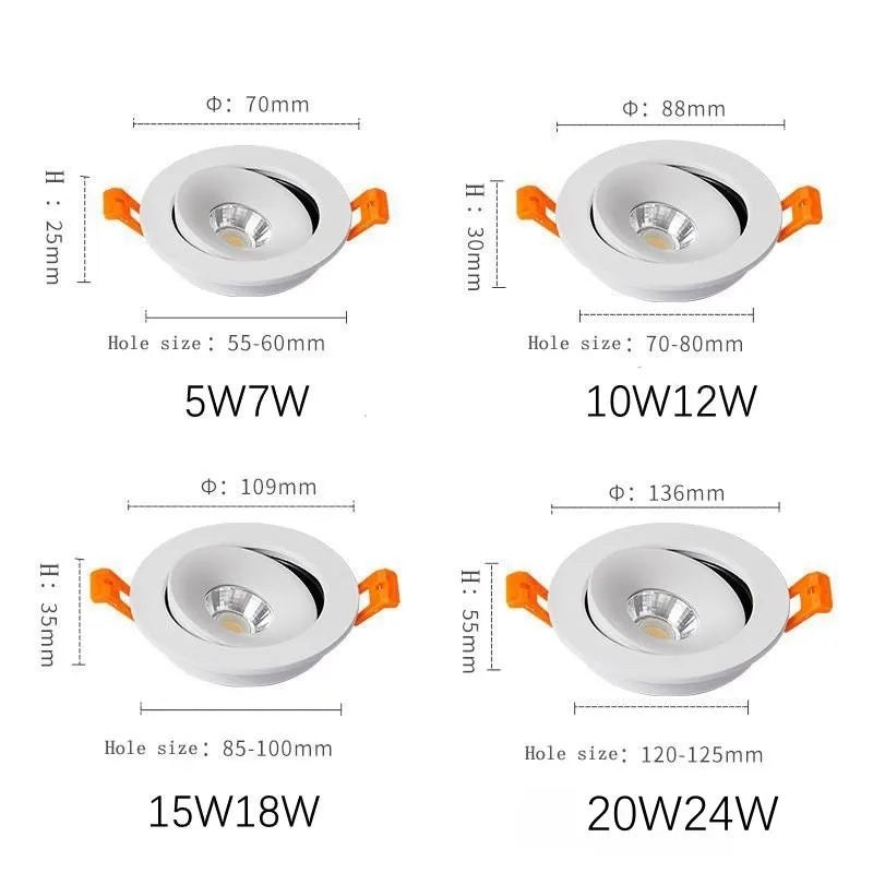 Spot Led Downlight Recessed Ceiling Lamp Dimmable white black Indoor 360° Adjustable Living Room