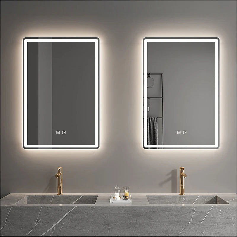 Rectangular Smart Beauty Makeup Bathroom Mirror With 3 Color Light Defogging Touch Button Vantiy Wall Hanging Bathroom Mirrors