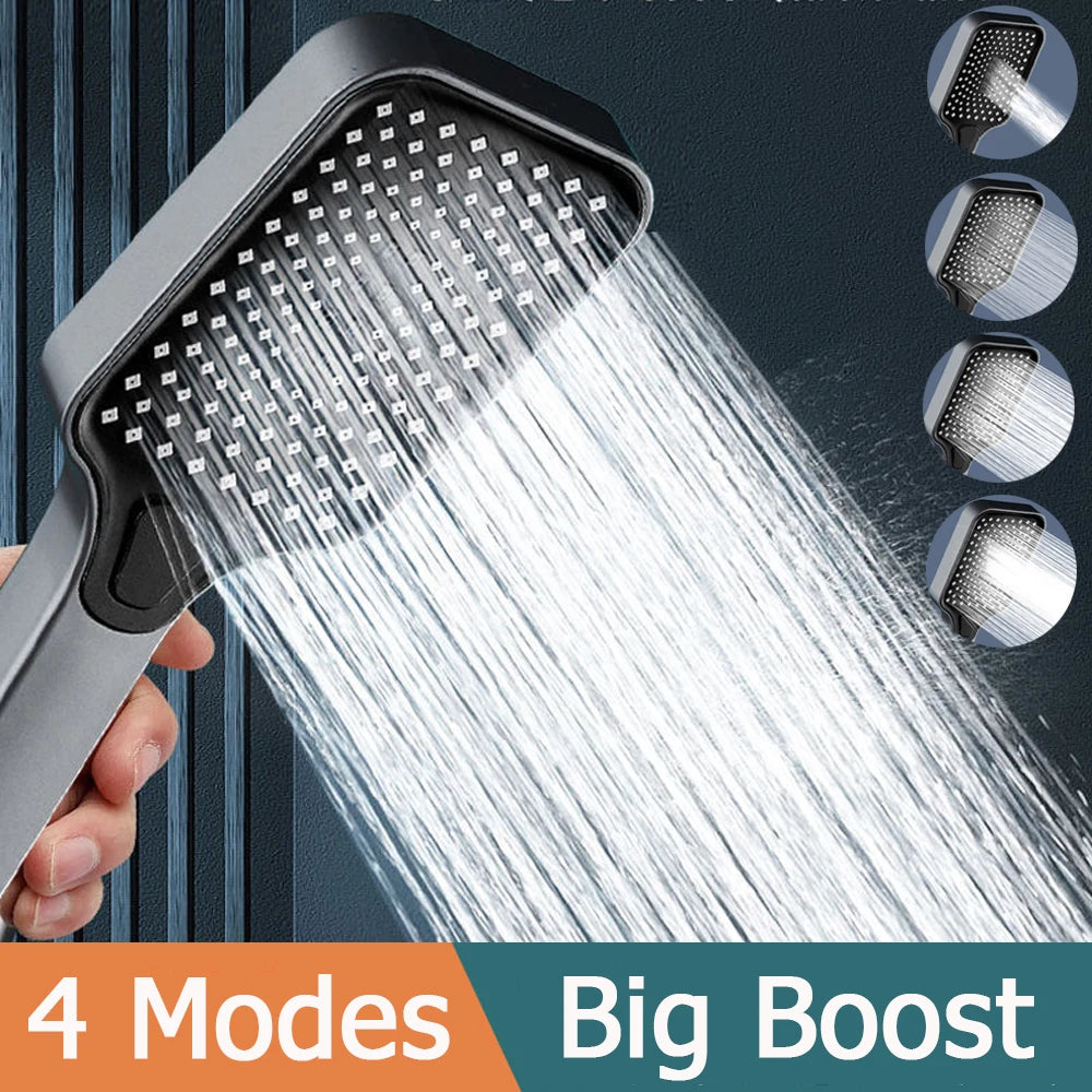 12 Inches Big Panel Large Flow Ceiling Mounted Supercharge Shower Head Set 4 Modes High Pressure Abs Rainfall Bathroom Shower